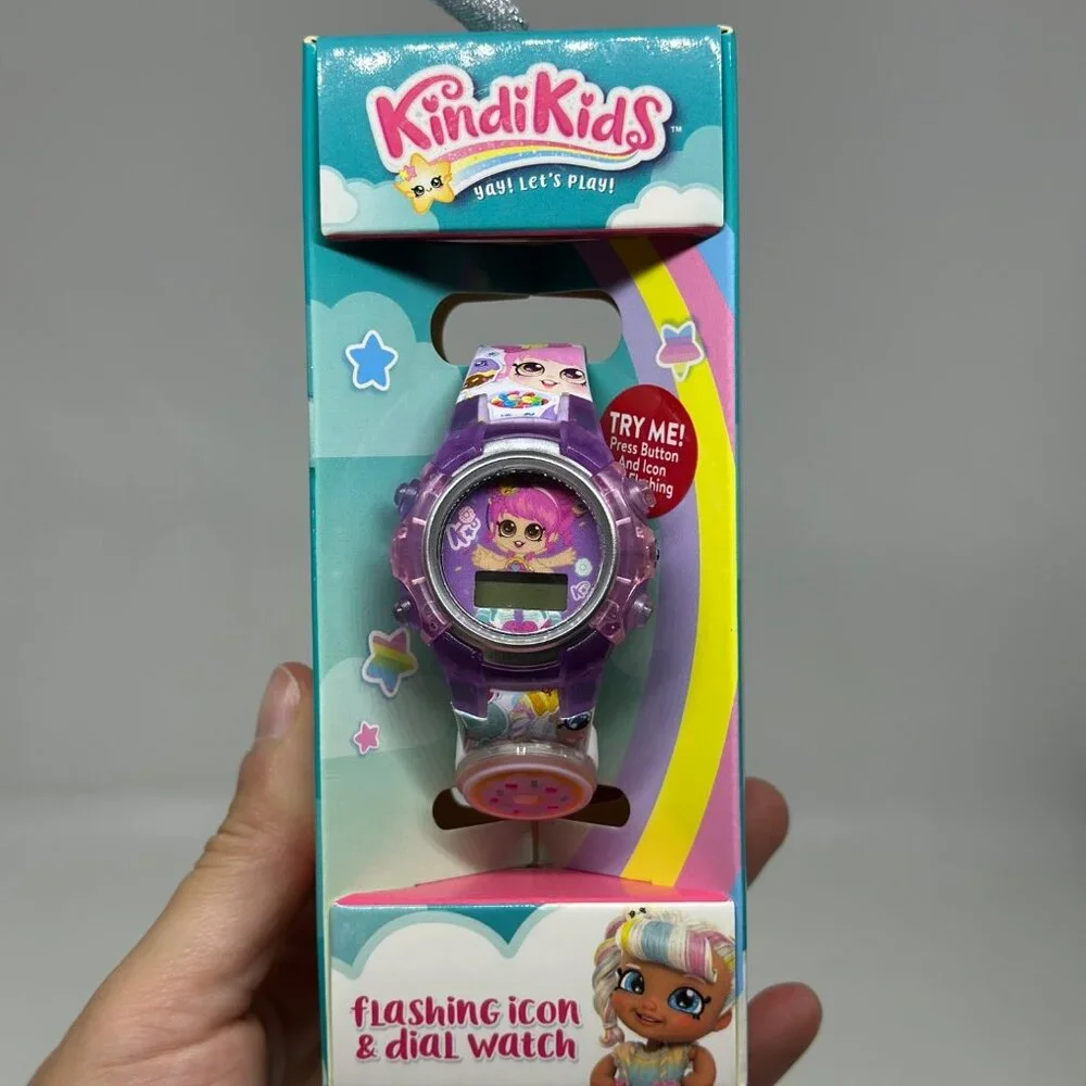 NWF Kindi Kids Girls LCD Wrist‎ Watch Flashing Icon Dial Purple (Need Batteries)